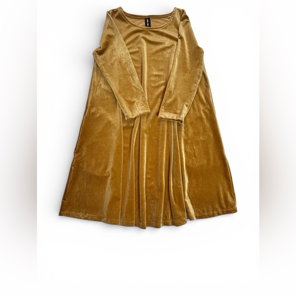 Agnes & Dora Gold Velvet Long Sleeve Dress Small Stretch A-Line
